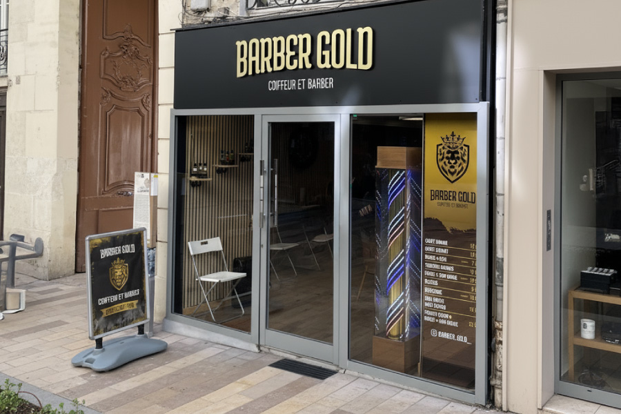Enseigne Barber Gold salon de coiffure à Meaux 77